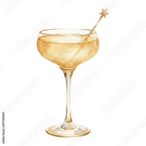 Monaco Grand Prix Fizz Watercolor Illustration, Sparkling Citrus Celebration Cocktail, Hand Painted Vector Isolated on White
