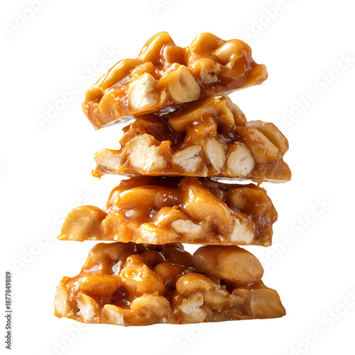 Delicious peanut brittle sweet candy treat stack, Isolated on transparent background