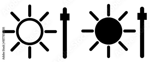 Set of brightness control icons. The brightness icon on the screen displays sunlight.