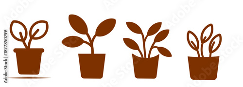 A collection of potted plant icons in a simple style. Plant icons for eco-friendly, agricultural, and nature-loving concepts.