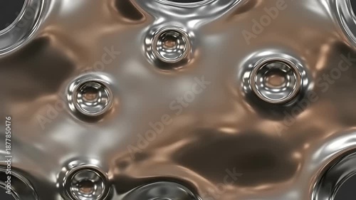 Abstract Metallic Surface with Circular Indentations and Reflections.