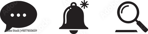 Notification and Search Bell Chat with Magnifier Icons
