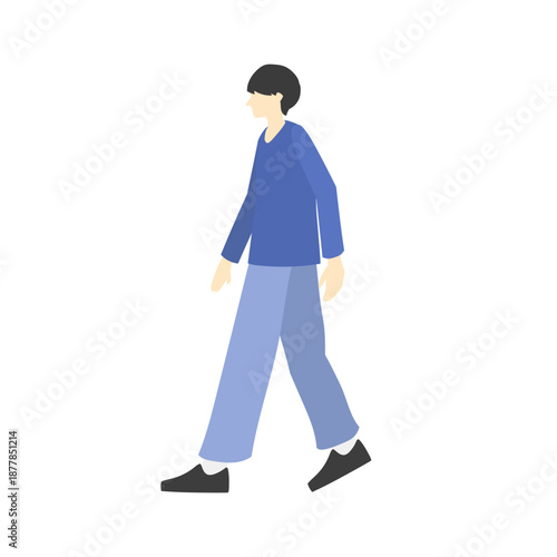 一人で歩くロングTシャツ、春服の男性