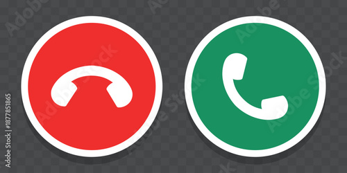 Answer call button and end call button. Vector round red and green buttons.