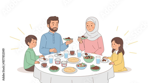 Family enjoying meal together at home with diverse cultural background
