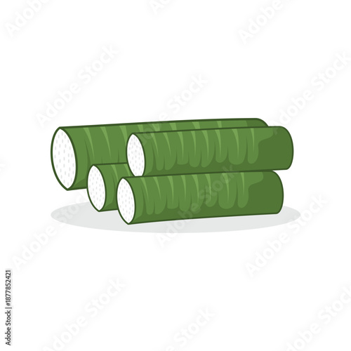 Green Wrapped Lontong, Whole and Sliced