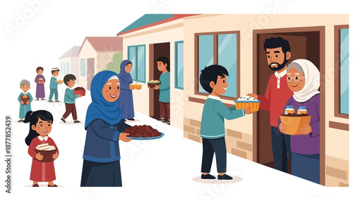 Community Gathering with People Sharing Food Outside Homes