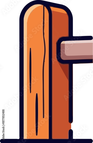 Abstract wooden post with a protruding beam against a white background, stylized