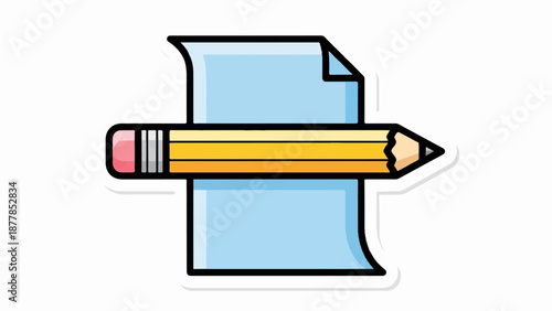 A yellow pencil with a pink eraser pierces a light blue sheet of paper, suggesting creation and documentation