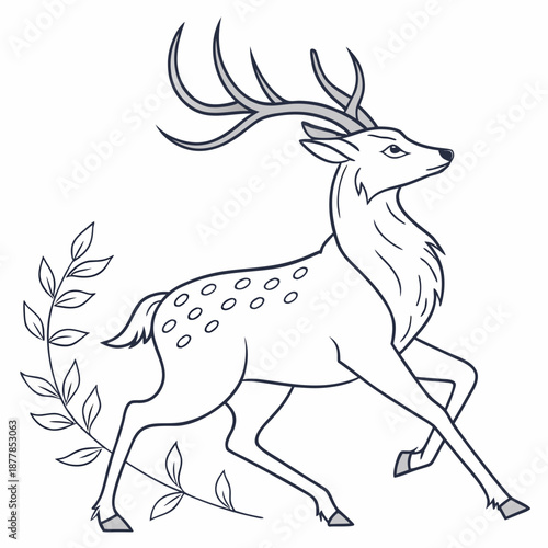 Illustrated deer with antlers and leaves
