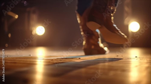 Close Up of Cowboy Boots Stomping on a Stage During a Line Dance