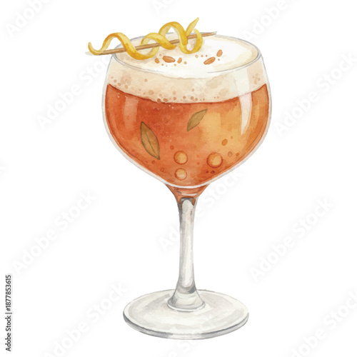 Cape Town Rooibos Sour Watercolor Illustration, South African Tea Cocktail, Hand Painted Vector Isolated on White
