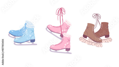 Ice skates vector illustrations. Figure skating boots, active winter sports. Hand-drawn ice skates isolated