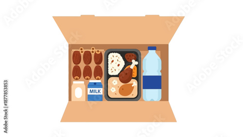 Vector illustration of school lunch box with various food items