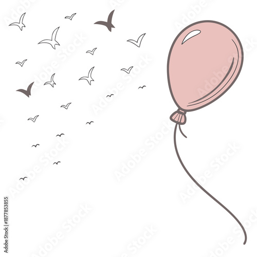 Illustration of a balloon with birds
