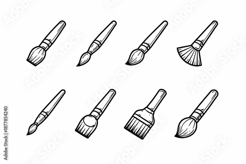 Variety of hand-drawn paintbrushes for art and craft projects