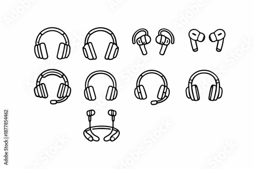 Collection of various headphone and earbud icons in black and white