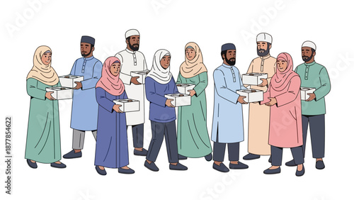 Group of Diverse People Distributing Food Boxes in Community Event