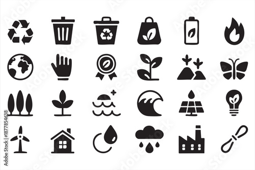 Sustainability UI Icons for Recycling, Renewable Energy, Climate Action Dashboards