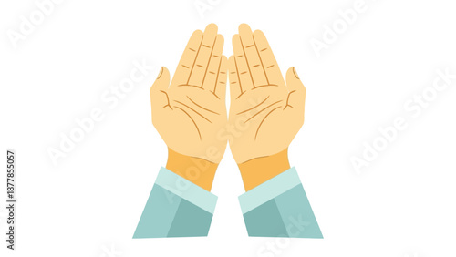 Flat design illustration of open hands in a prayer gesture
