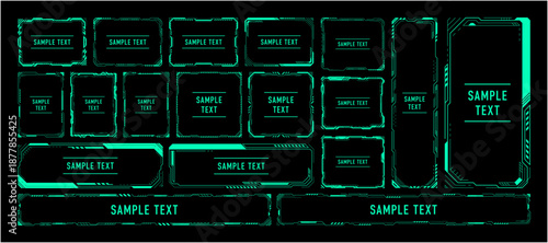 サイバーUIフレームセット近未来HUDデザイン（ベクター）｜Cyber UI Frame Set – Futuristic HUD Neon Interface Vector