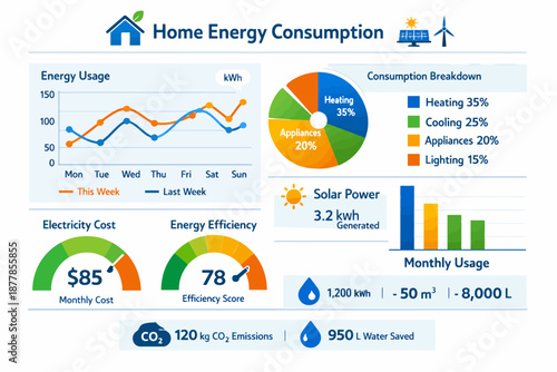 Home energy consumption dashboard: usage, efficiency, and cost analysis