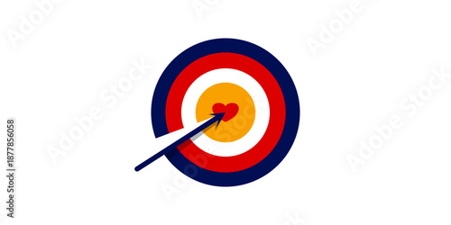 Arrow Hitting Heart Target Illustration Isolated on White Background for Love Marketing Concept, Business Goals, Dating App, and Motivation Design Use
