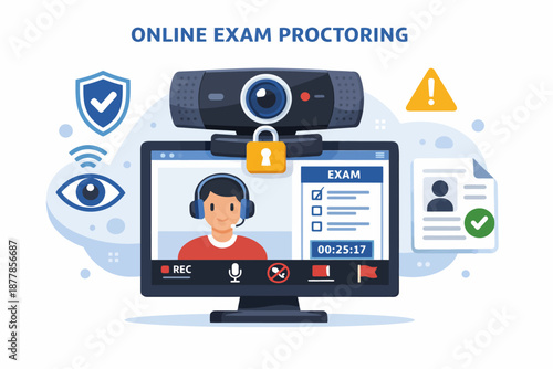 Online exam proctoring with virtual surveillance and remote monitoring technology