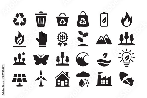 Environmental Protection Icons for Climate Awareness and Renewable Systems