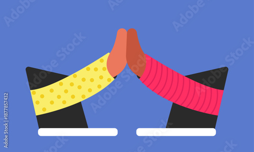 Two hands doing a high five from a laptop, a virtual partnership celebration illustration