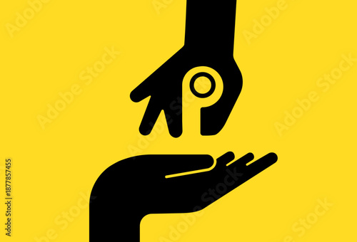 A silhouette hand handing over whistleblower to another hand, confidential information transfer illustration