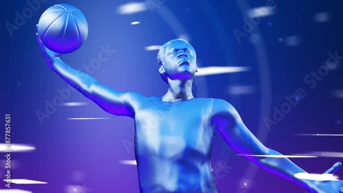 basketball player opening 3D render shiny statue graphic