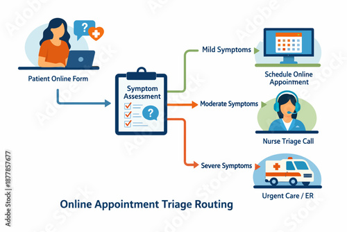 Online appointment triage routing and symptom assessment process diagram