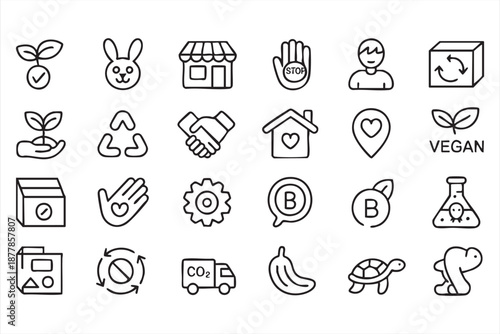Vegan Lifestyle UI Icons for Ethical Shopping and Sustainability Labels