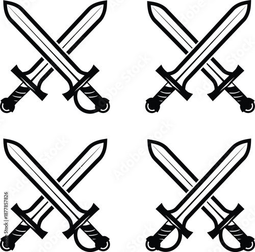 Vector Illustration Featuring Crossed Swords, Symbolizing Medieval Power and Conflict