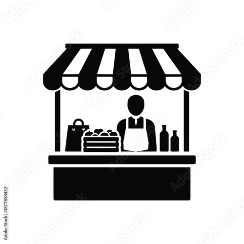 Small Vendor Market Stall Icon Black Silhouette Vector
