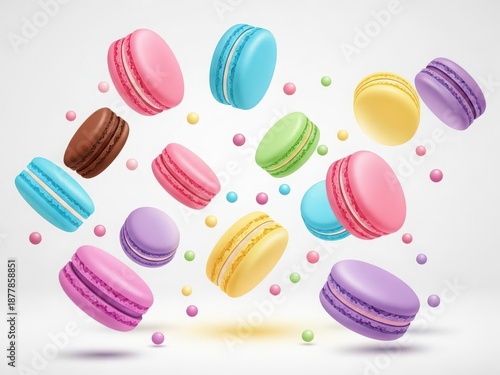 Wallpaper Mural Colorful macarons falling with small balls Torontodigital.ca