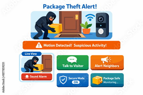 Package theft alert system with motion detection and live view features