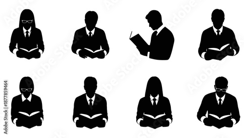 Vector set of black yoga silhouettes featuring woman profile icons and social network user avatar symbols for business web design