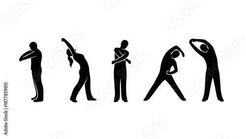 Vector illustration showing silhouettes of people and a man dancing with passion as the human body evolves through sport, music, and art while a performer jumps to the move