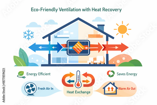 Eco-friendly ventilation with heat recovery diagram for energy efficiency