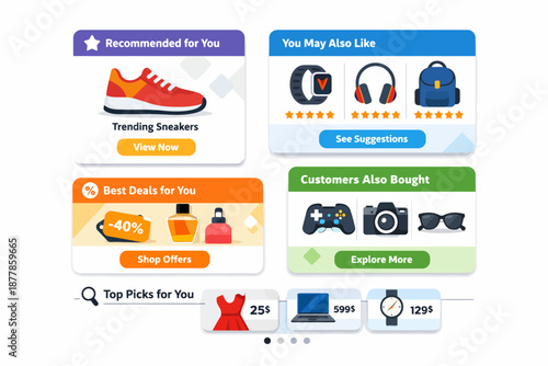 E-commerce recommendations dashboard with diverse product categories and user favorites