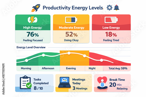 Energy levels chart: high, moderate, low energy insights for daily productivity tracking