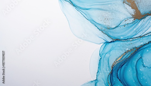 Abstract alcohol ink art, tiny ocean blue ink detail in far right edge only