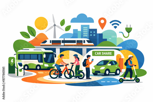 Eco-friendly urban transportation: car sharing, bikes, and electric vehicles in a sustainable city