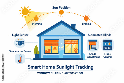 Smart home sunlight tracking system with automated blinds and sensors