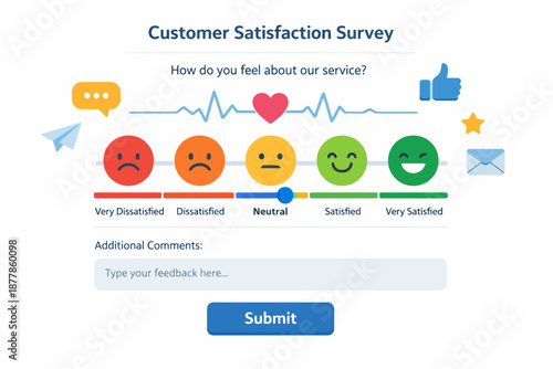 Customer satisfaction survey with emoji ratings and feedback options
