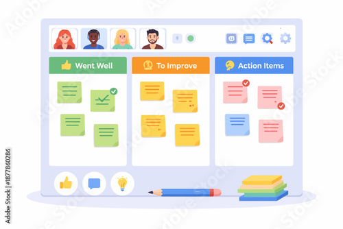 Online collaboration board with task management and user avatars