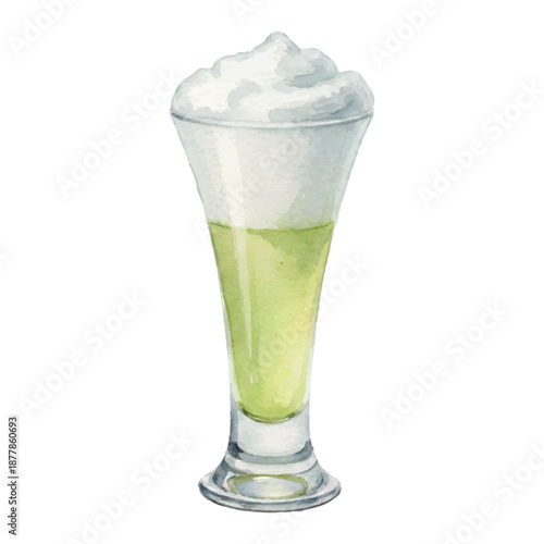 Peruvian Pisco Sour Watercolor Illustration, Classic Lime Egg White Cocktail, Hand Painted Vector Isolated on White
