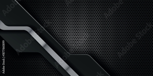 Modern black abstract background with shiny metallic lines design. Futuristic technology vector concept with metallic mesh background. Vector Illustration EPS. 2